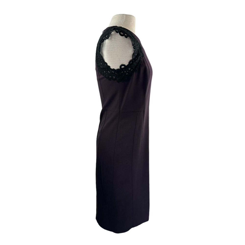 Akris Punto Sheath Dress Crochet Mesh Cap Sleeves Eggplant Purple Women's Size 8 - Picture 9 of 16